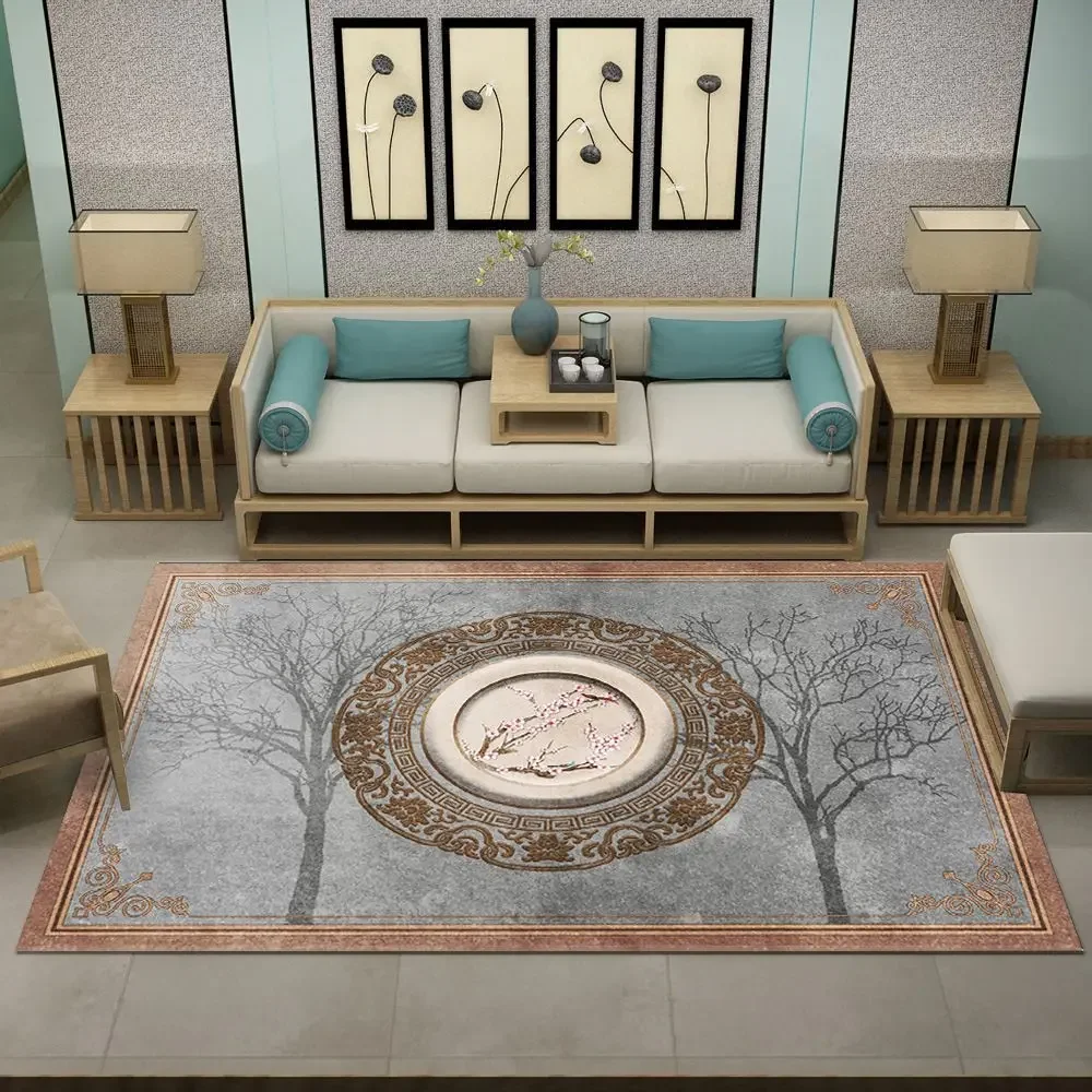 

Chinese Style Carpet Living Room Sofa Coffee Table Large Area Carpets Home Non-slip Floor Mat Bedroom Bedside Flower Pattern Rug