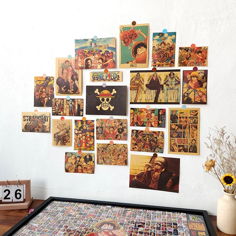 21 Pz/Set Anime One Piece Painting Manga Rufy Canvas Poster Cappello Di Paglia Pirates Crew Wall Picture For Boy Gift Picture Room