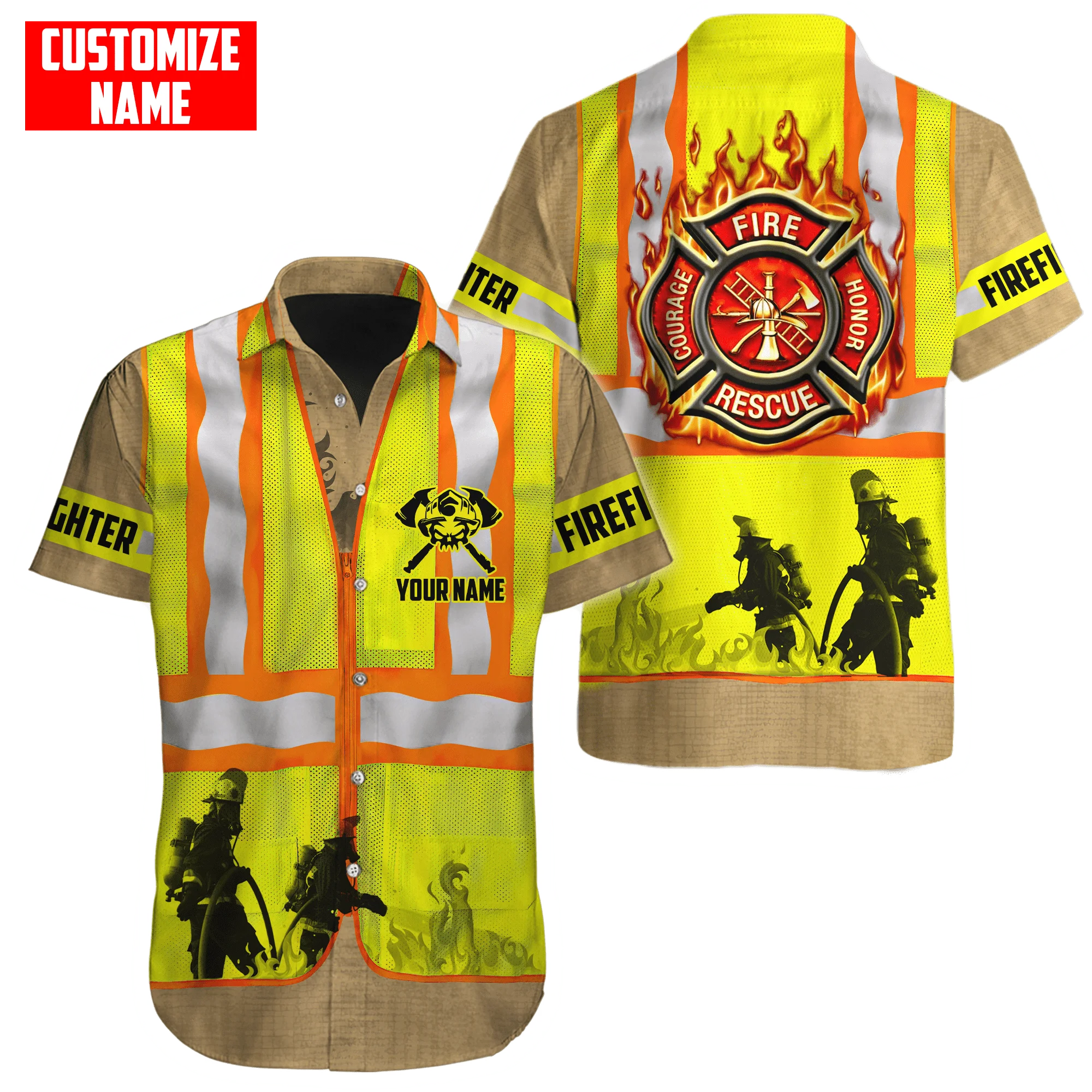 Hawaiian strand sommer kurzarm hemd Anpassen Name Brave Feuerwehrmann 3D Gedruckt Herren Hemd Casual Harajuku T-shirts DXC01 – Detail 9