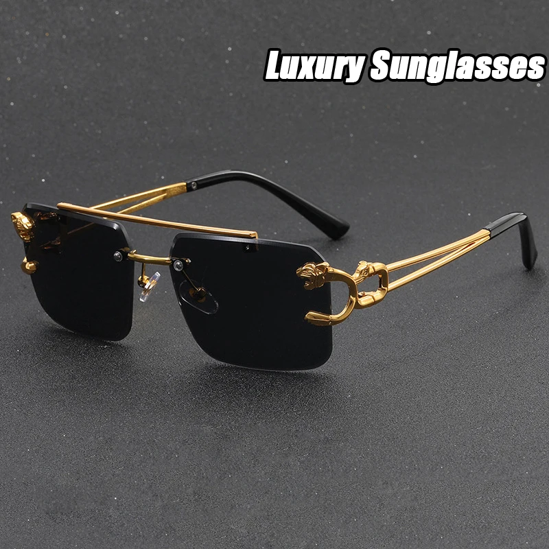 

Luxury Brand Designer Square Sunglasses Vintage Rimless Gradient Sun Glasses Fashion Retro Mirror Shades Eyewear Oculos De Sol