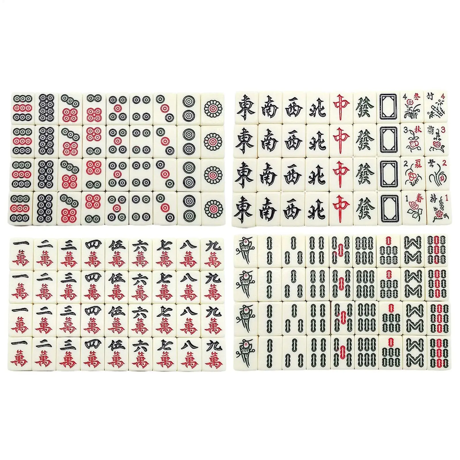 마작 타일 세트 144개 휴대용 완전 세트 마작 게임 (주사위 2개, 랙 4개 포함) 성인 초보자 가족용