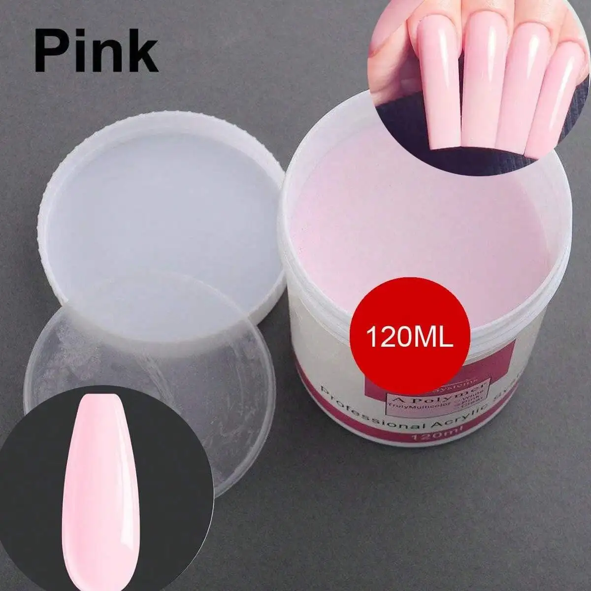 120/150ML 4.23OZ Pink Clear& White Acrylic Powder No Need Nail Lamp Long-Lasting Acrylic Nail Powder For Nail Extension Carving 3