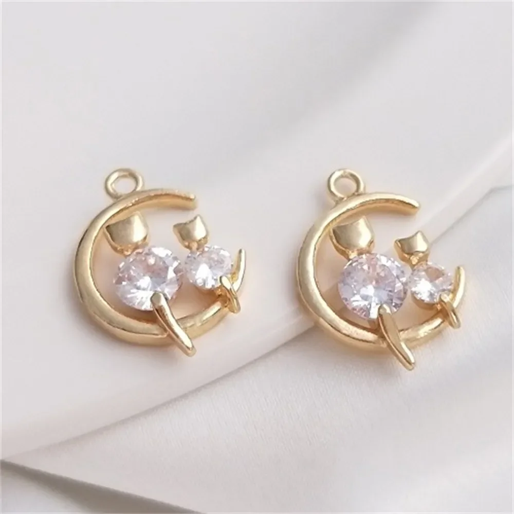 

14K Gold Filled Moon Pendant Zircon Cat Pendant Handmade DIY Bracelet Earrings Jewelry Charm Accessories K158