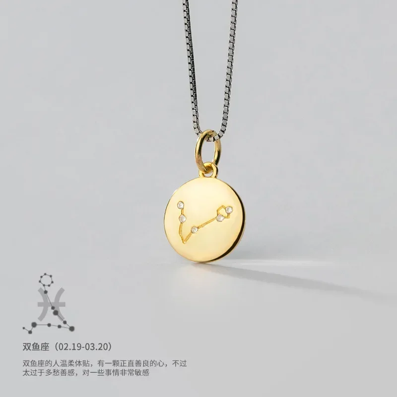 Pendant necklace silver necklace silver pendant silver necklace charms Real 925 Sterling Silver Fashion Round 12 Constellation CZ Pendant DIY Accessories For Women Wedding Jewelry DZ314