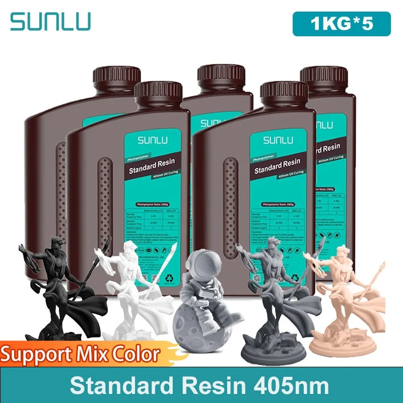SUNLU 5KG Standard Resin 405nm LCD Printer Photon Curing Good Precision Smooth Surface Low Odor Model Garage Kit Printing