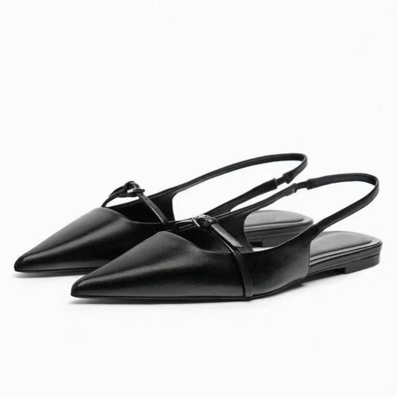 Women Slingback Flats For Women Summer New Pointed Toe Black Sandals Fashion Office Lady Mules Comfort Plus Size Flat Shoes