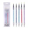 5pcs/Set 2 In 1 Dual-Ended Nail Art Liner Brushes With Crystal Handle Professional UV Gel Dotting Painting Drawing Pen DIY Tools 5