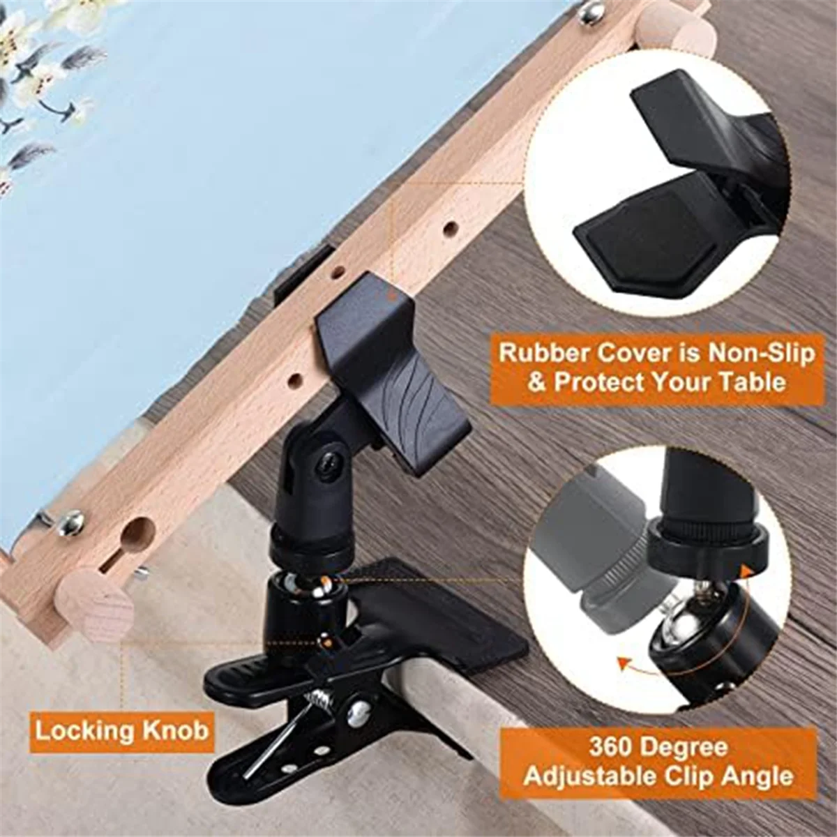 Embroidery Hoop Clip, 360&deg; Swivel Adjustable Table Clip, Crossstitch Clip Opening Up to 4.03 cm, for Needle Sewing, 2PCS