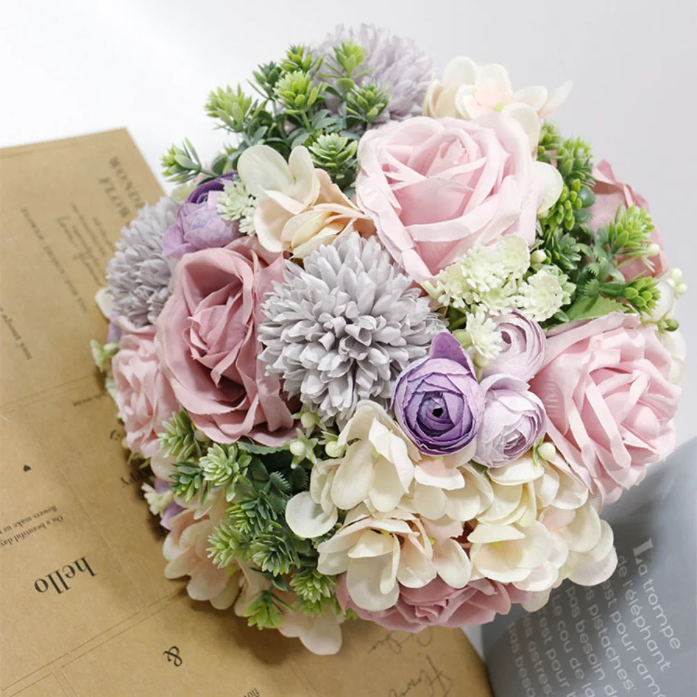Handmade Silk Rose Wedding Bouquets Fake Flowers Holder Bridal Bridesmaid Accessories,artificial rose flowers,wedding flower decoration,wedding bouquets