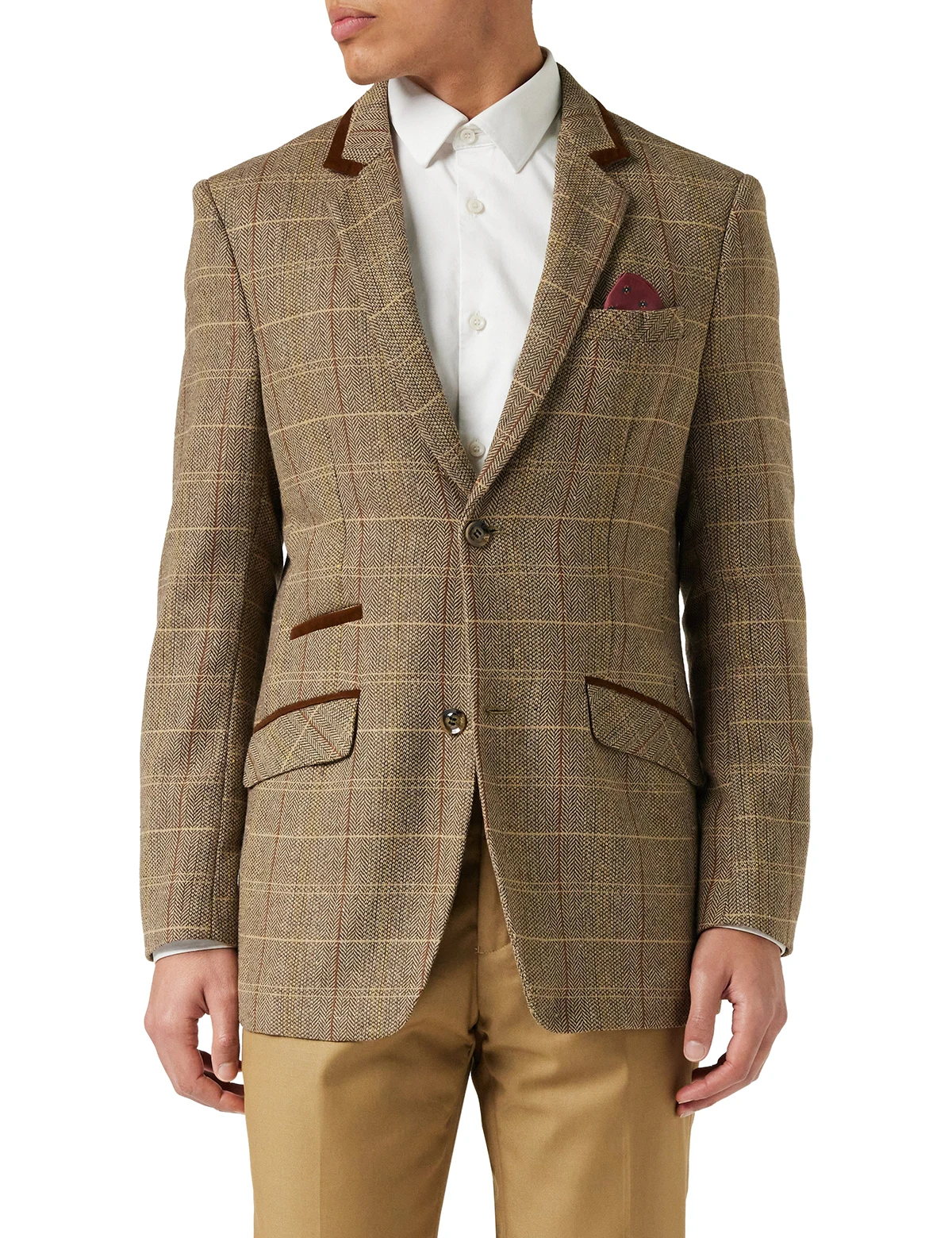 Pinstriped Herringbone Men's Fall Coat Slim Fit Tuxedos Elbow Patch Blazer Groom Wear For Wedding Made Only Jacket
