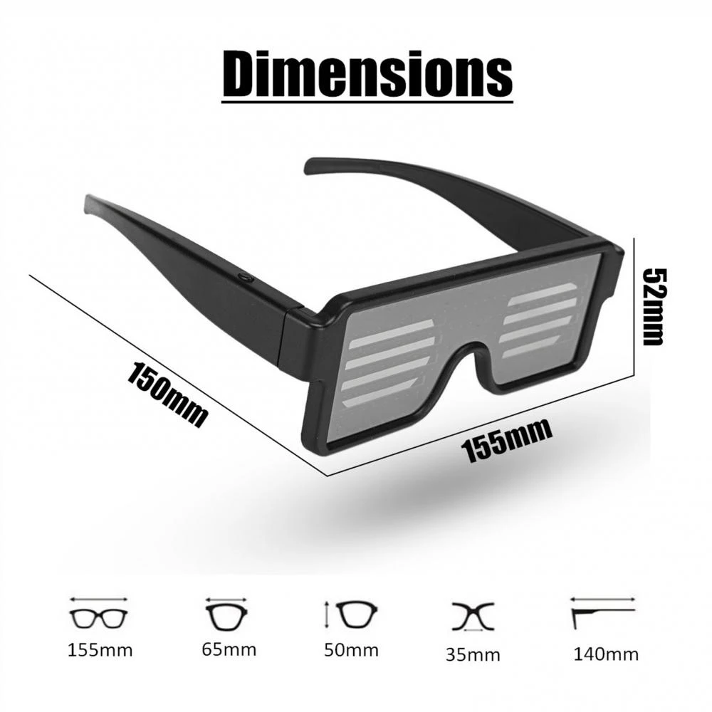 USB Charging Luminous Glasses Festival Party Glowing Toy Gift LED Flashing Pattern Messages Animations Electronic Eyeglasses glow sunglasses glow glasses