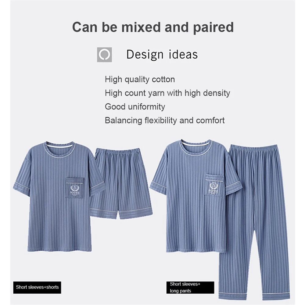 5XL Big Size Pajamas Men's Sets 3pcs Casual Modal Striped Short Sleeve Sleepwear+Summer Elastic Shorts+Long Pajama Man Pants