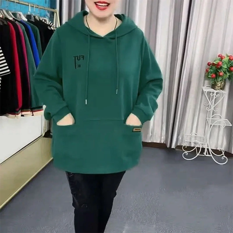 Autumn Winter Oversized Casual Fashion Embroidery Add Velvet Hoodies Female Loose All-match Top Women Thick Warm Hooded Pullover