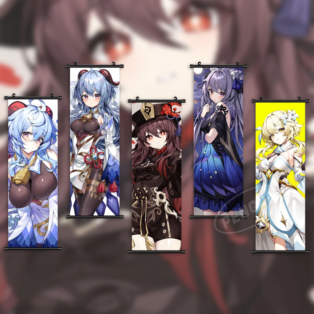 

Home Decor Genshin Impact Hanging Yae Miko Poster Canvas Lumine Wall Art Ganyu Print Keqing Painting Game Scroll Christmas Gift