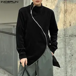 INCERUN 2023 Men Sweatshirts Stand Collar Streetwear Long Sleeve Zipper Male Hoodies Solid Color Fashion Casual Cardigan S-5XL