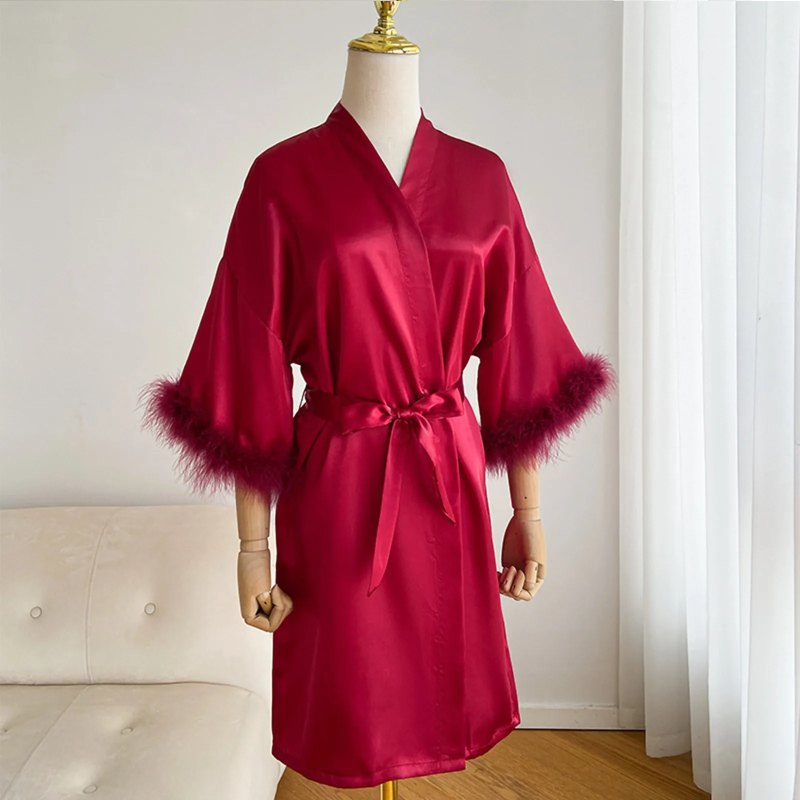 White Boudoir Wedding Floor Length Maxi Dressing Gown Robes Feather Long Robe Stain Silk Lingerie Bride Hen Party Dress Nightgow