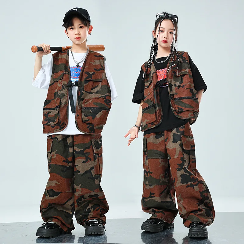 

Girls Hip Hop Clothing Camo Vest Pants Boys Street Dance Costumes Teenagers Kids Streetwear Outfits Children Jazz Clothes Sets