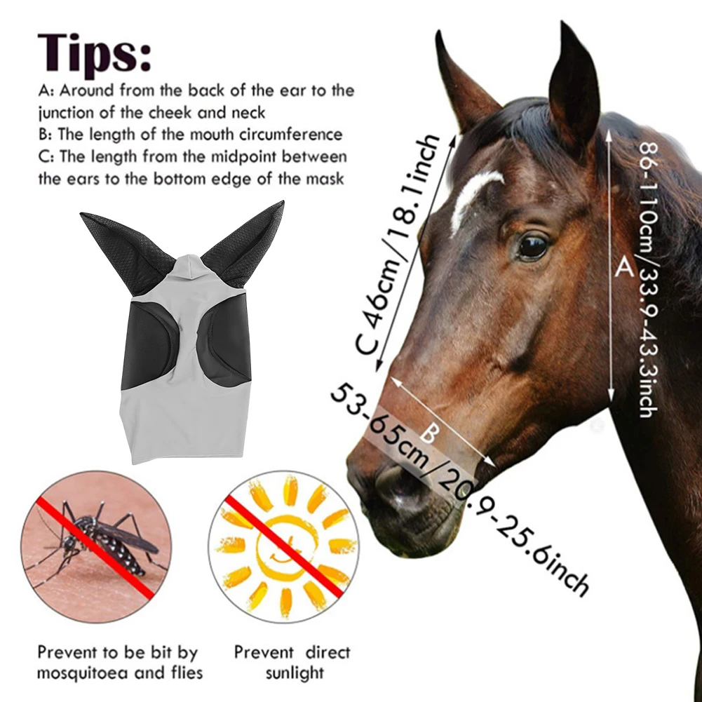 Mesh Fly Mask Hood Breathable Horse Face Mask Ear Protection Meshed Horse Ear Cover Anti-Worms Horse Riding Equestrian Equipment 4