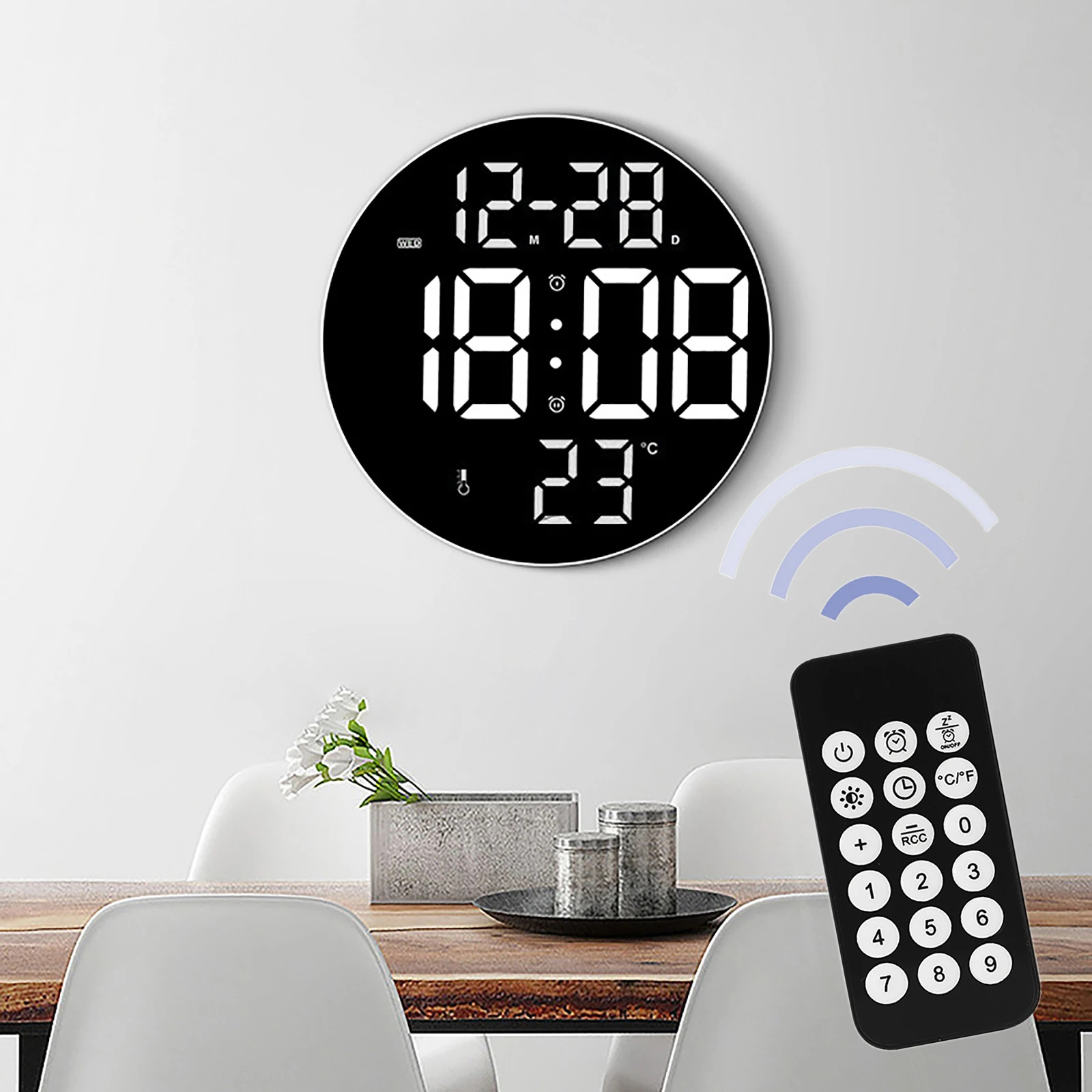 Orologio Da Parete Rotondo A Led Grande Schermo Temperatura Data Day Display Orologio Digitale Cucina Soggiorno Orologio Da Parete Con Telecomando
