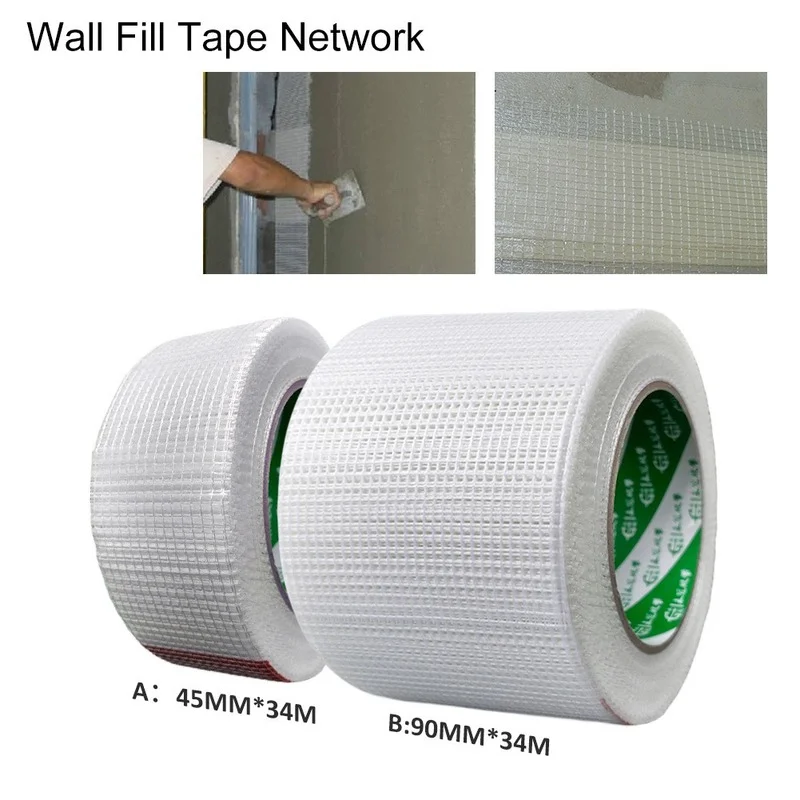 

2 Pcs Self-Adhesive Wall Repair Reinforcement Fiber Tape Wall Cracks Decorative Mesh Seam Tape Wall Sticker Size 45mm/90mmx34m