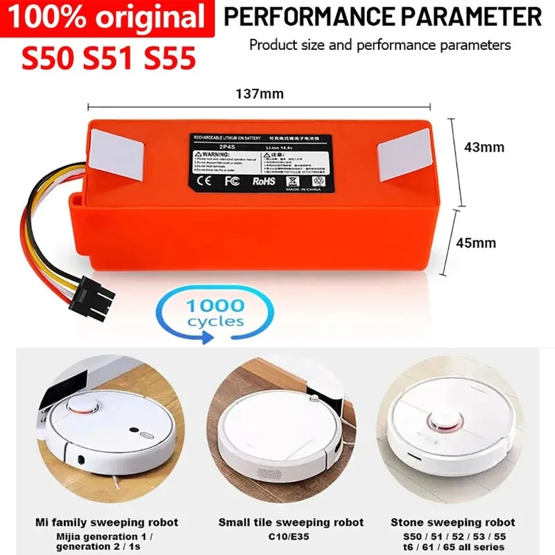 

Original Replacement Battery BRR-2P4S-5200D for XIAOMI 1S 1ST Roborock SDJQR01RR Sweeping Mopping Robot Vacuum Cleaner 6500mAh