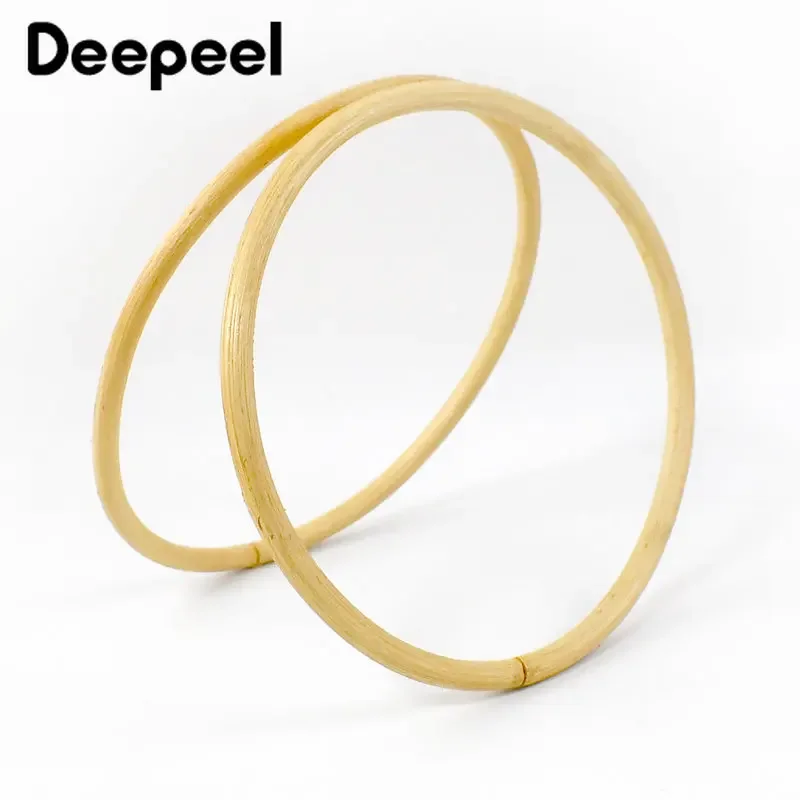 2Pcs Deepeel Rattan Natural Round Bags Handle Wooden
