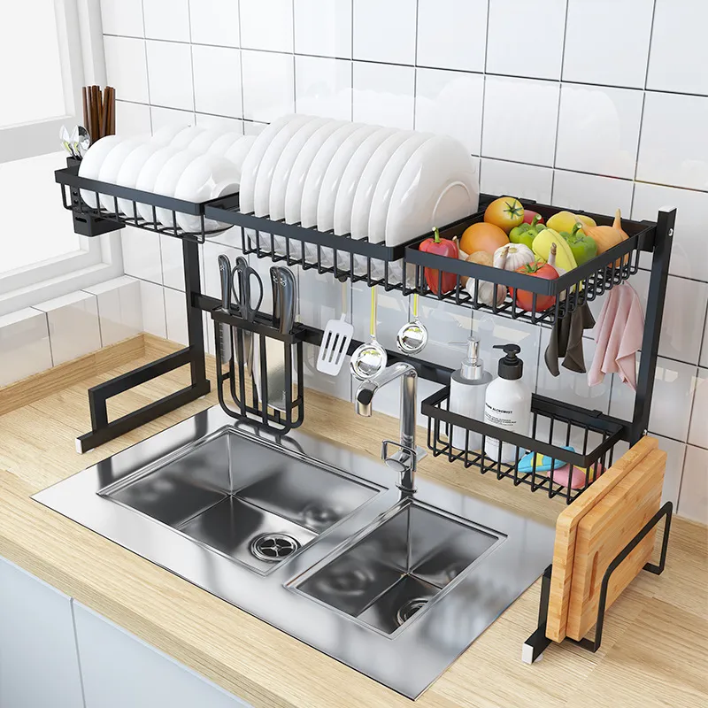 65CM Stainless Steel Kitchen Shelf Organizer Dishes Drying Rack Over Sink Drain Rack Kitchen Countertop Utensils Holder
