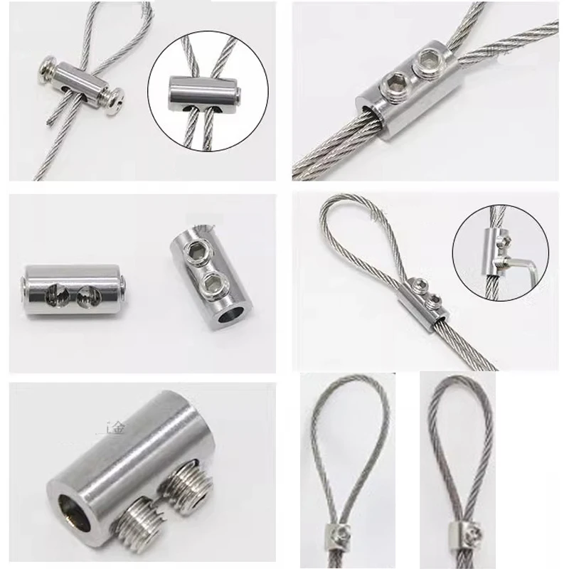 Description Picture 4 of itemFit 1~4mm Wire Rope Self-locking Device Double Hole Locking DIY Lighting Hanging Lifting Cable Fasteners Clip Adjustable Buckle