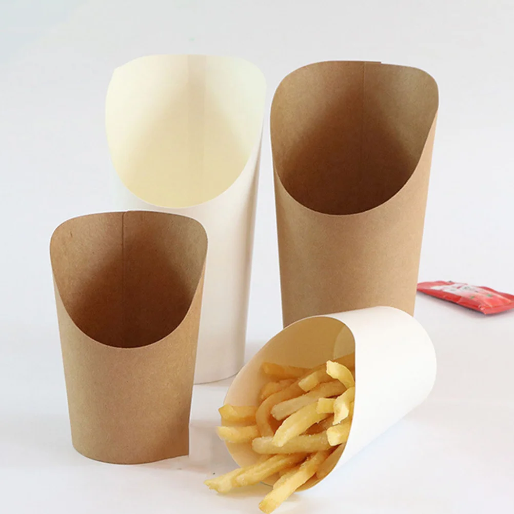 50 Pcs Chip Cup Kraft Paper Oblique Fries French Portable Mug Takeaway Cups Bowl