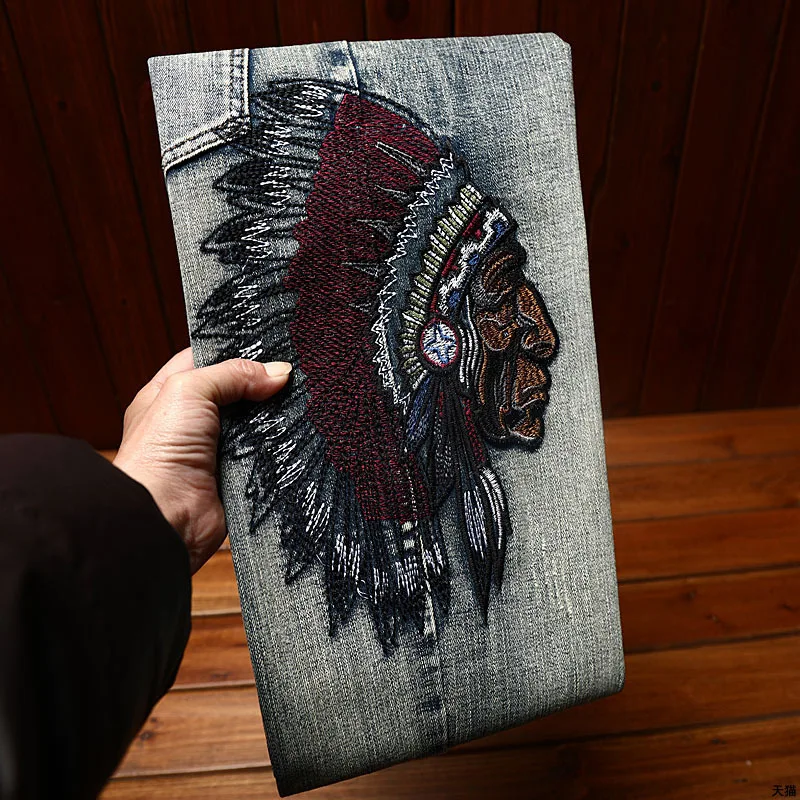 Indian embroidered jeans men's stretch fashion high-end men's slim fit ankle-tied trendy scratch street casual pants