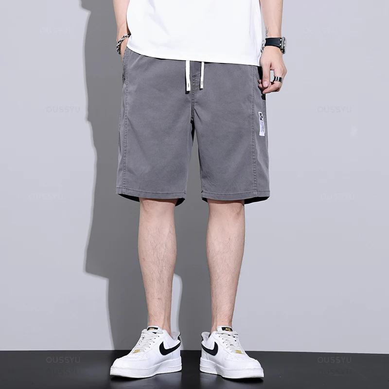 부드러운 리오셀 원단 조거 남성용 바지, 얇은 하라주쿠 캐주얼 반바지, 신축성 허리 스웻팬츠, 남성 짧은 플러스 사이즈 M-5XL, 여름