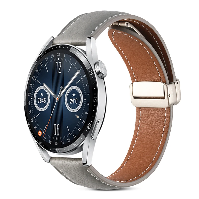Premium 22mm Leather Loop Band with Magnetic Buckle - Elegant Strap Bracelet