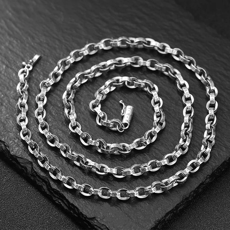 

Real S925 Silver Jewelry Six Syllable Mantra Necklace for Men and Women Trendy All-Match Sweater Chain Couple Gifts