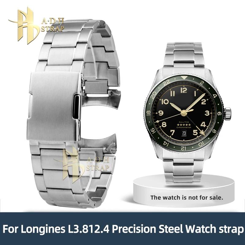 Catena Per Orologi In Acciaio Di Precisione Solida Di Alta Qualità Per Longines Forerunner Zulu Time L3.812.4 Cinturino Da Uomo Interfaccia Curva Da 2