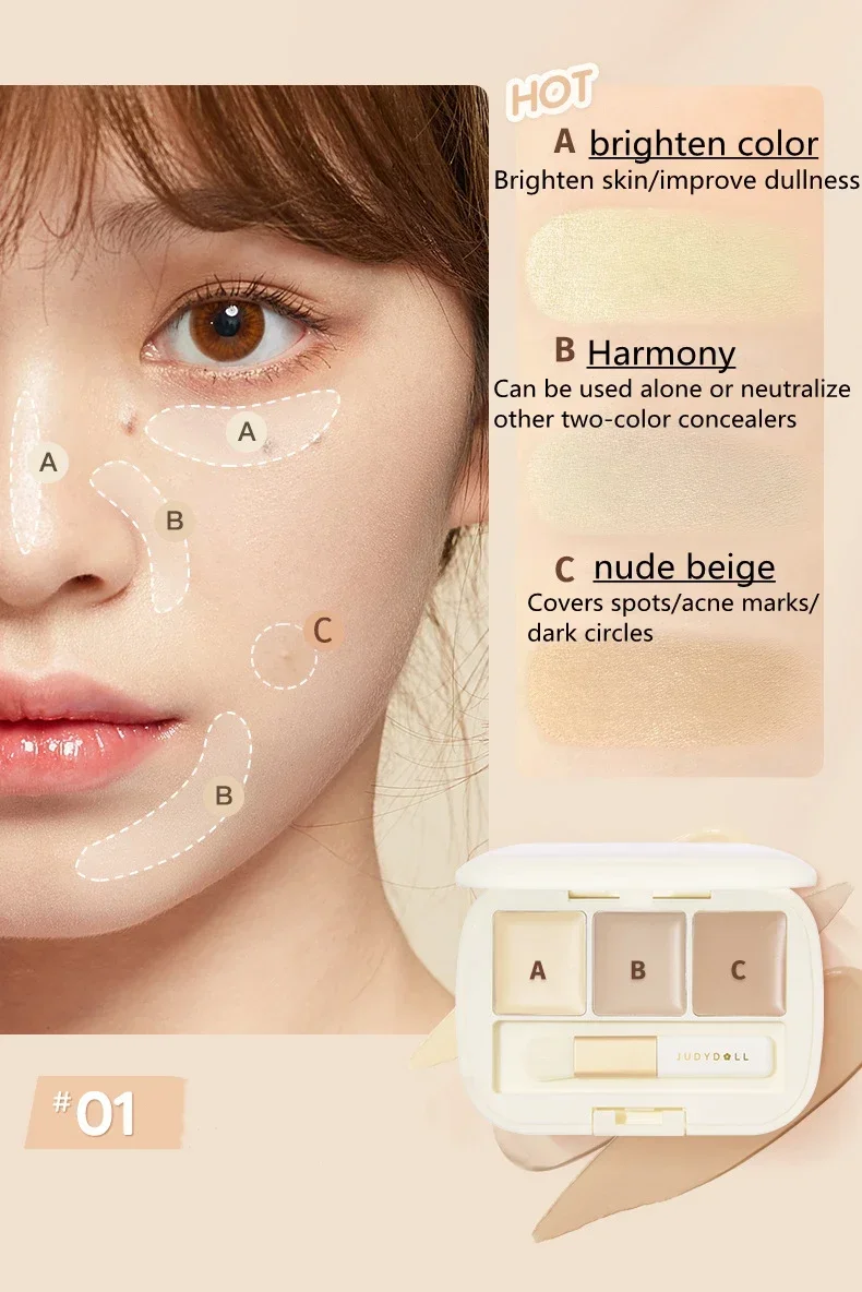 Judydoll Three-color Concealer Palette High Coverage Long-lasting_voghion.com