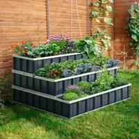 3 Tiers Raised Garden Bed Dismountable Frame Galvanized Steel Metal Patio Garden Elevated Planter Box 46" x 46" x 23.6" 2