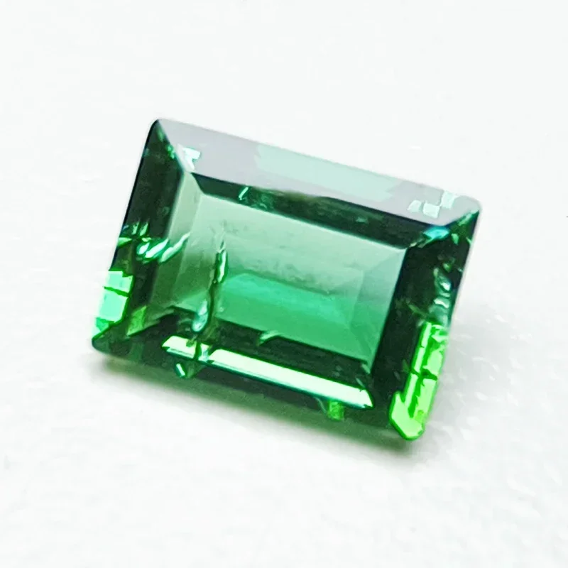 Lab Grown Zambian Hydrothermal Hand Cutting Emeralds Rectangle Shape with Cracks Inclusions Inside Selectable AGL Certificate