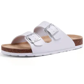 Comwarm Classic Women's Leather Sandals Summer Cork Footbed Slippers Beach Sandals Unisex Brand Sandals With Adjustable Buckle