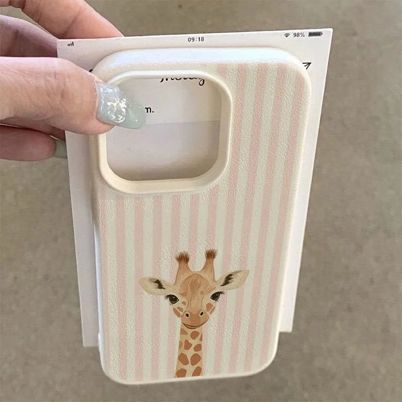 Striped Giraffe Illustration Phone Case with Air-Cushioned Protection
