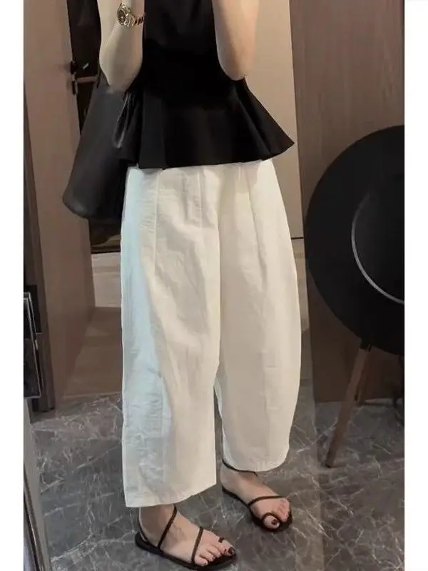 High Waist Wide Leg Pants Nine Points Casual Trousers for Women Summer New Style plus Size Banana Pants Slimming Effect - 4