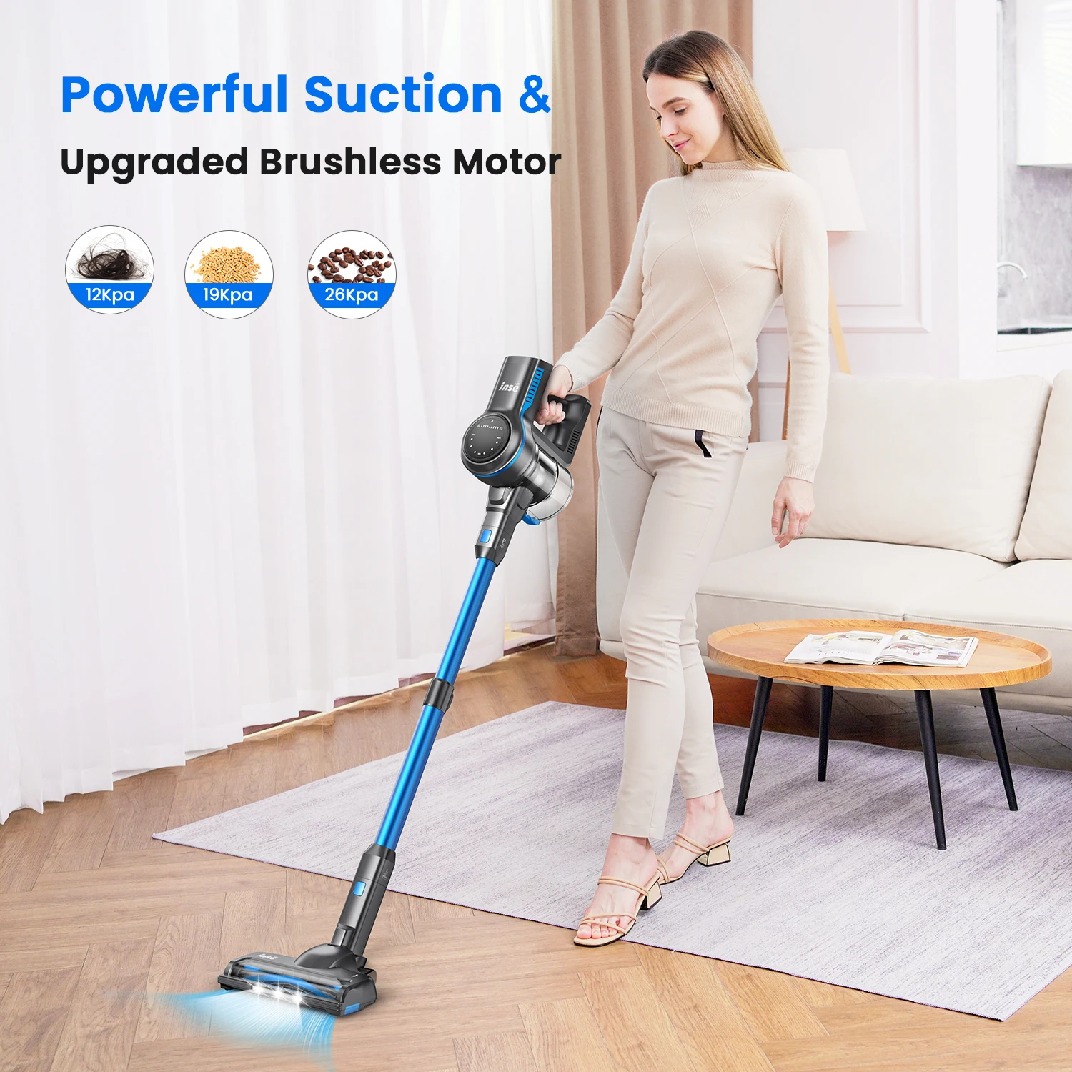 INSE S7P 26KPa 265W Stick Cordless Vacuum Cleaner, up to 45mins Runtime, 6-in-1 Stick Vac for Hardwood Floor Pet Hair Home Car 2
