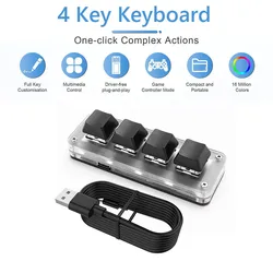 Enhanced Macro Gaming Mini Keyboard with 12 Programmable Keys and Dual Knobs (USB 4 Keys)
