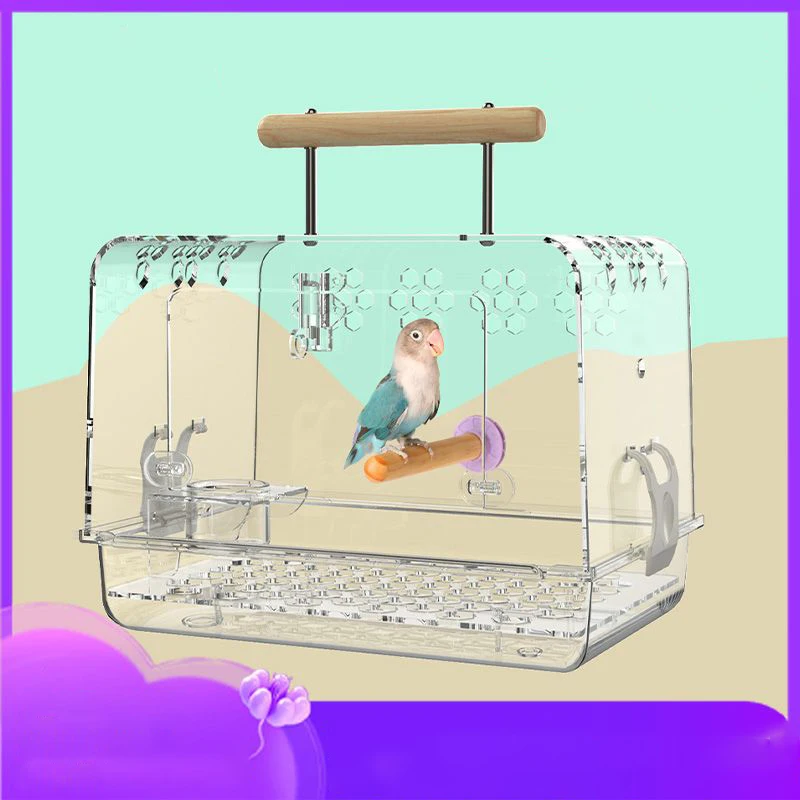 

Clear Acrylic Parrot Take-out Cage,Portable Xuanfeng Peony Tiger Skin Special Small And Medium-Sized Take-out Bird Cage