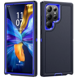Triple Layer Hybrid Armor Shockproof Case - Heavy Duty Rugged Cover - Galaxy S23 Ultra (Blue)