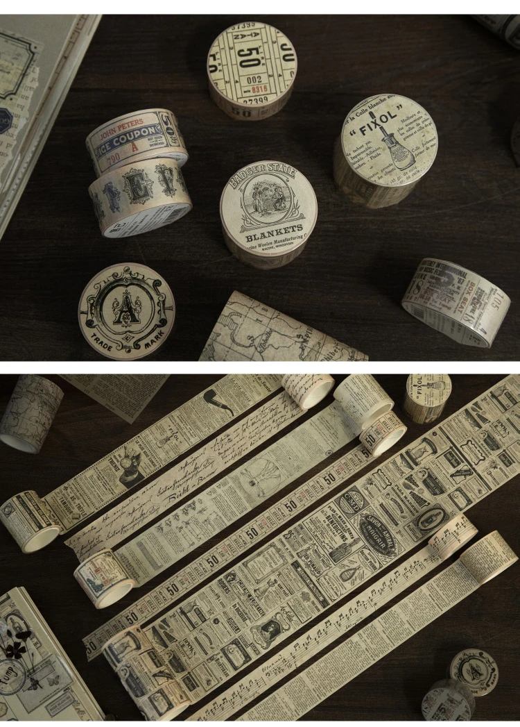 Yoofun 300cm Washi Tape Vintage Karte Ticket Rechnung Gutschein Masking Tape für Collage Junk Journal Scrap booking Planer DIY – Detail 5