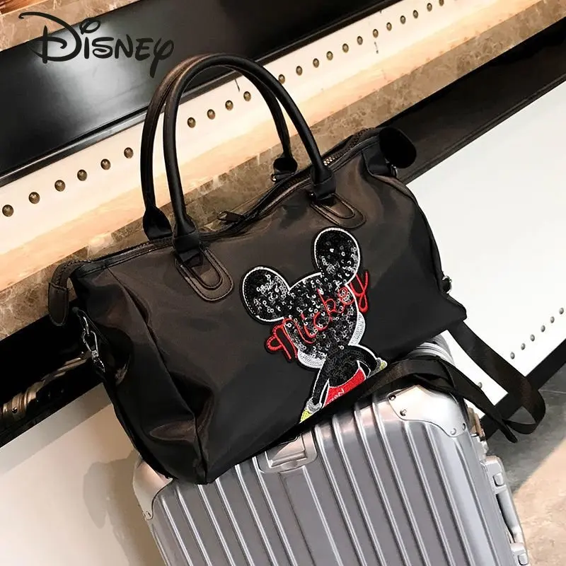 Disney Mickey High Quality Sequin Fitness Bag Cartoon Fashion Crossbody Handbag Multifunctional Storage Travel Bag Luggage Bag