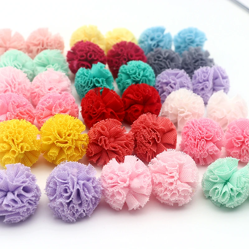 2.5 Cm Lace Gauze Elastic Flower Ball DIY Craft Supplies Hair Ornament Pendant Jewelry Material Yarn Ball Pom Poms 30-60 Pieces craft supplies pom poms craft supplies