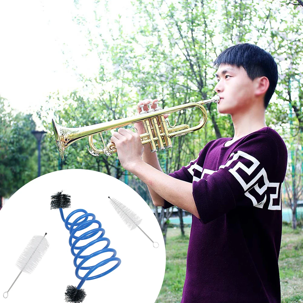 3 Pieces Trumpet Cleaning Kit Mouthpiece Brush Valve Brush Flexible Snake Trumpet Maintenance Kit Cornet Cleaning
