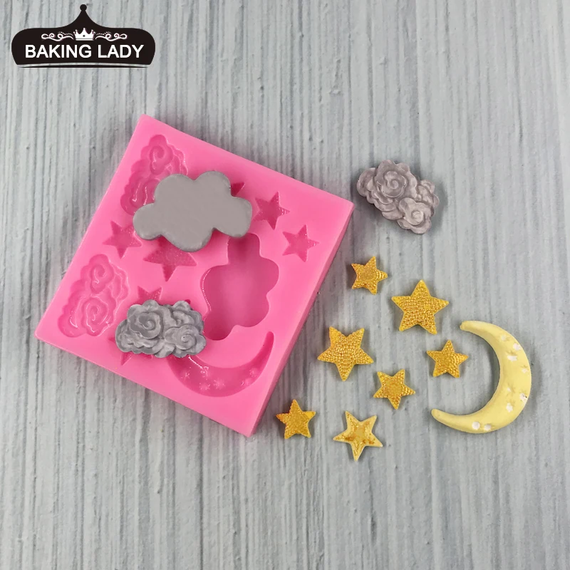 

MNYB Starry Stars Moon White Cloud Silicone Mould Cake Decorating Mould Chocolate Fondant Mould Tool DIY Clay Resin Art