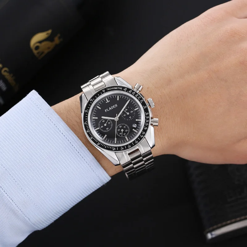 PLADEN 2023 New Watch For Men Luxury Brand Stainless Steel Quartz Wristwatch Fashion Automatic Date Speed Chronograph Man Clock 5